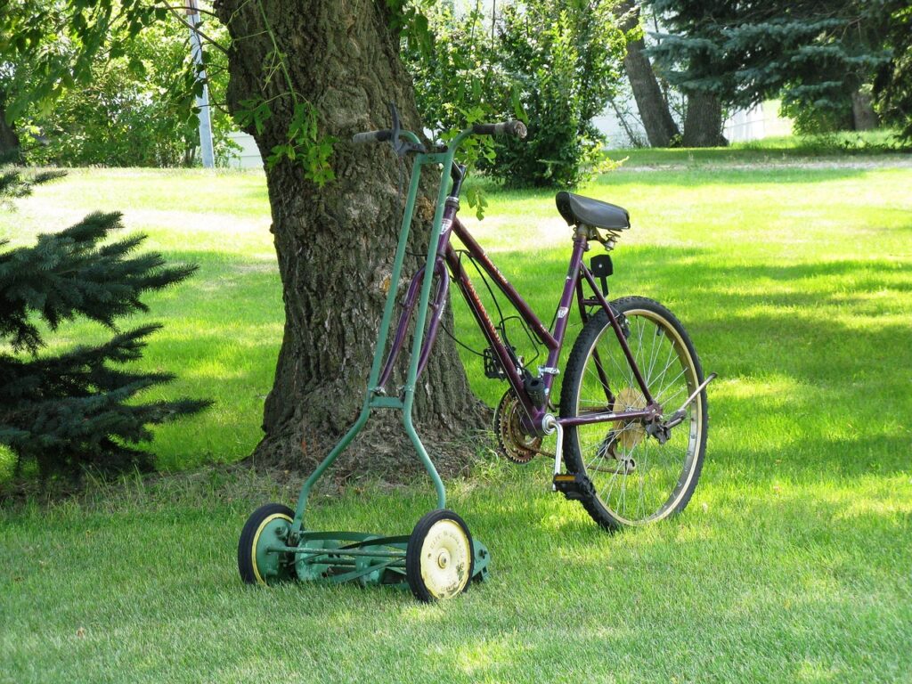 custom reel mower in the yard