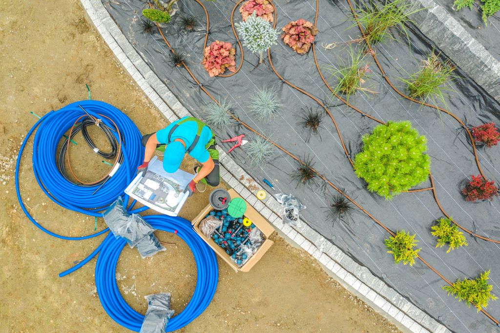 A professional installing an irrigation system.