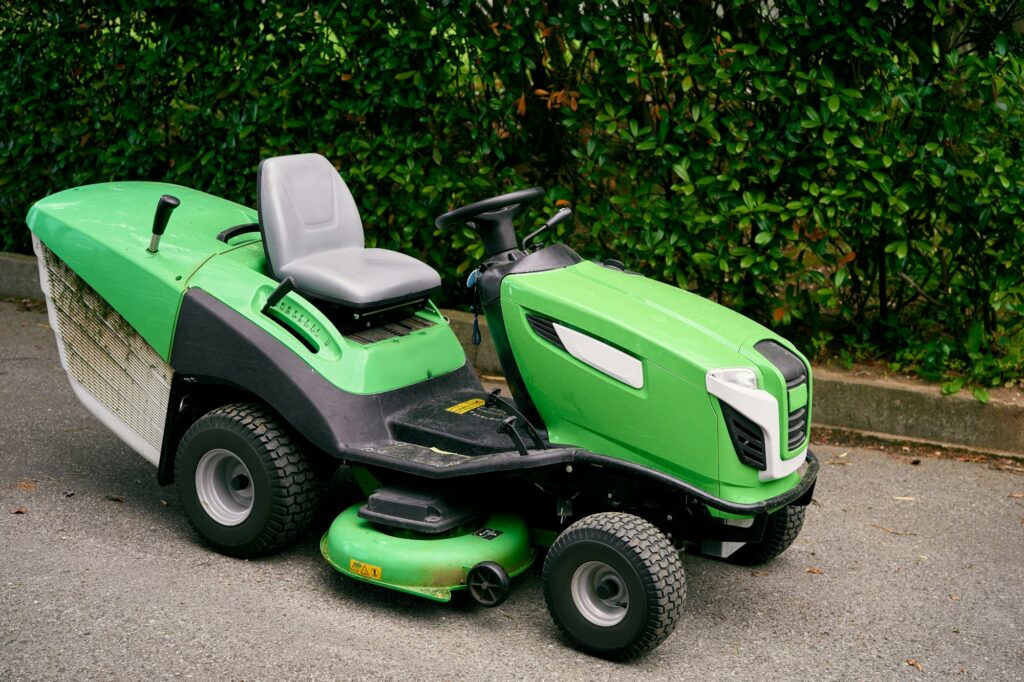 Green riding lawn mower