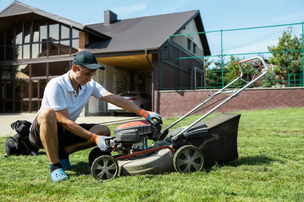 preparing the lawn mower