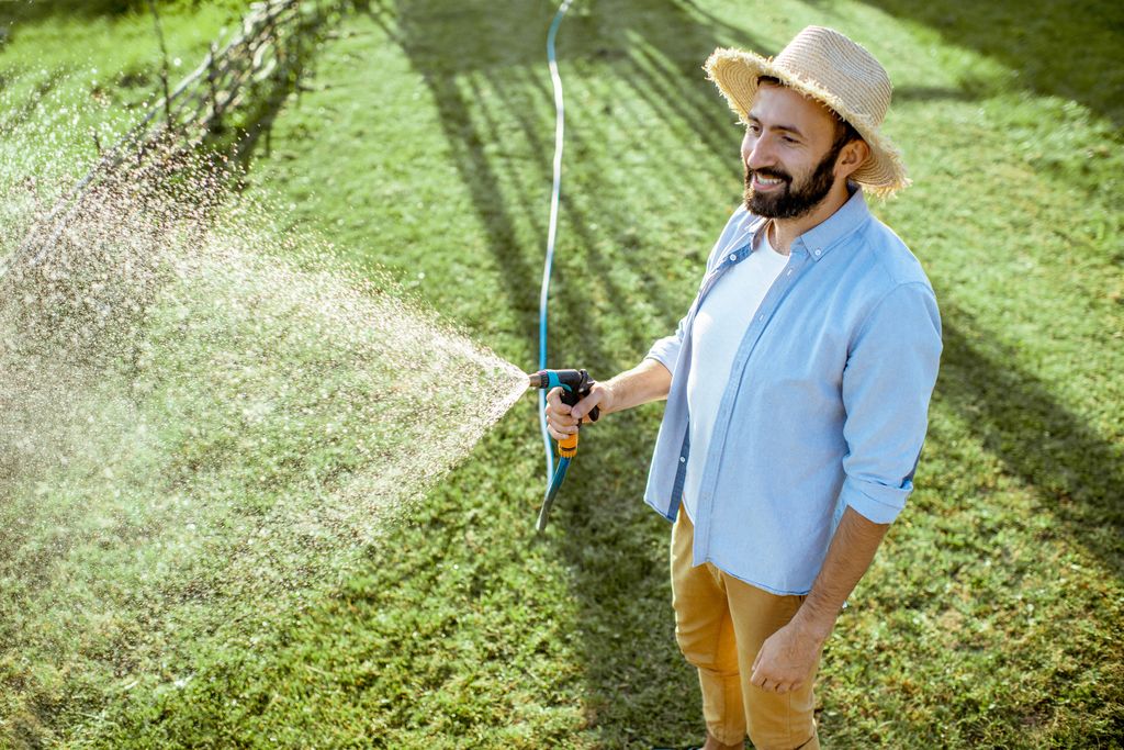 watering green lawn